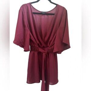 TORRID Wine Red Wrap Tie Blouse, 2X